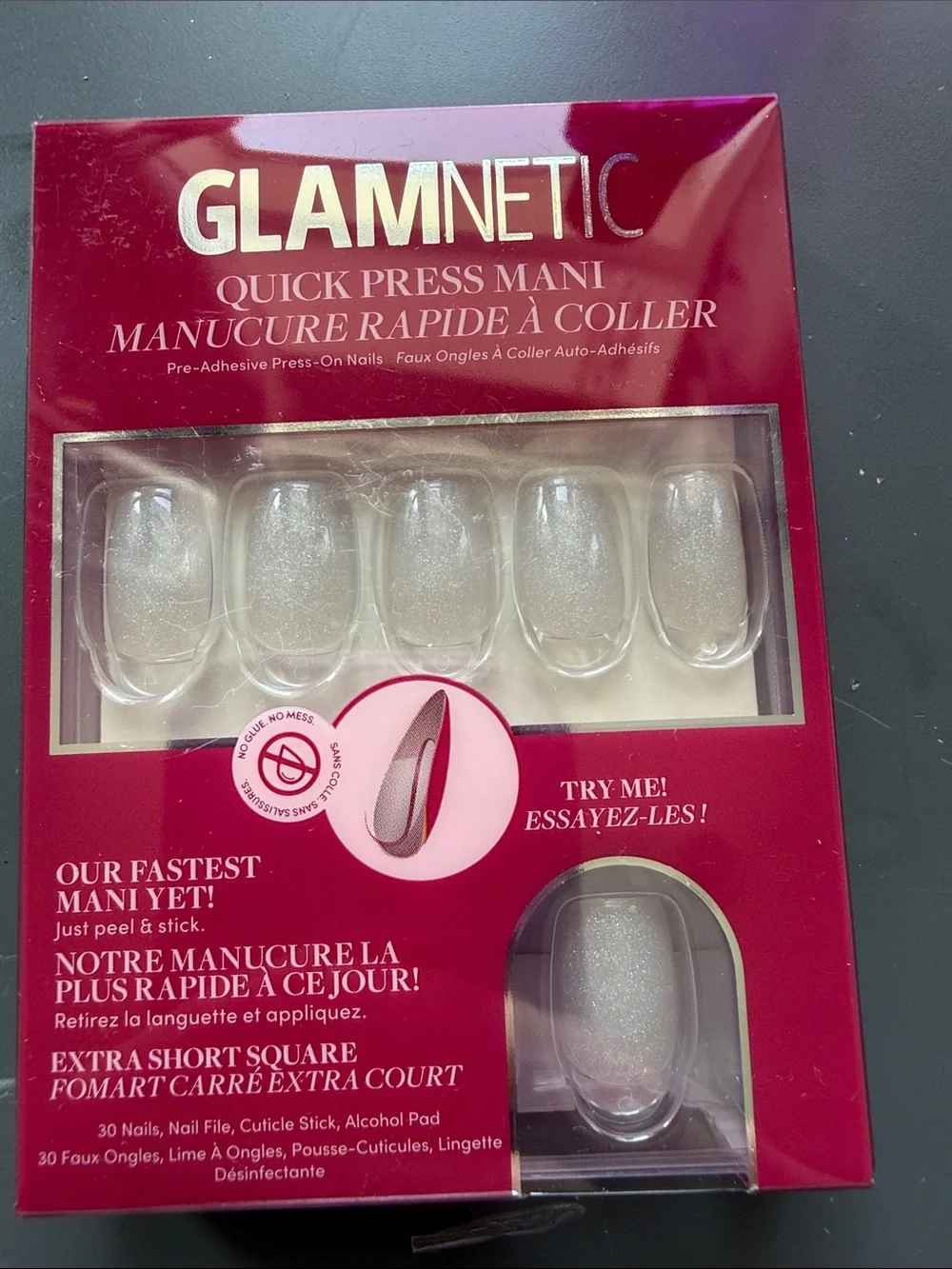 Quick Press Mani Extra Short Square Silver Press-On Nails in Daydream Veil